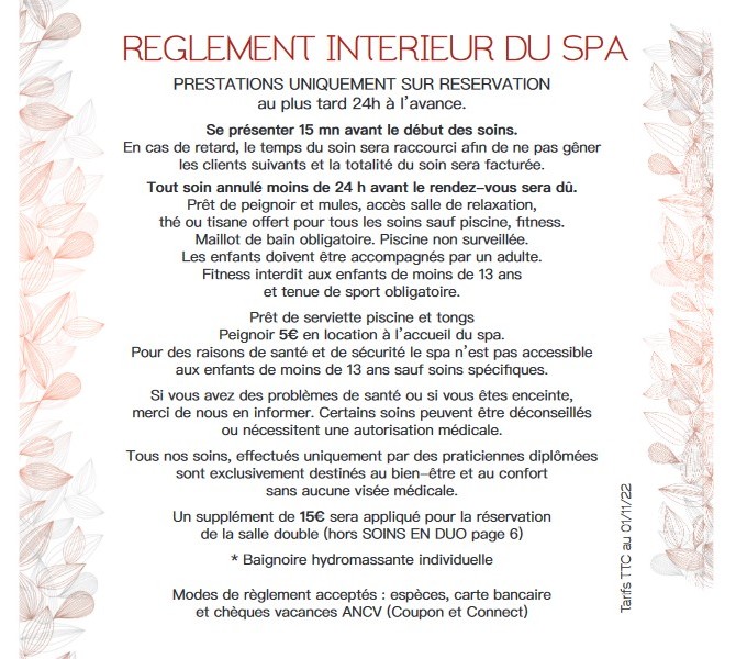 Règlement intérieur Excellence Spa Chorges 05