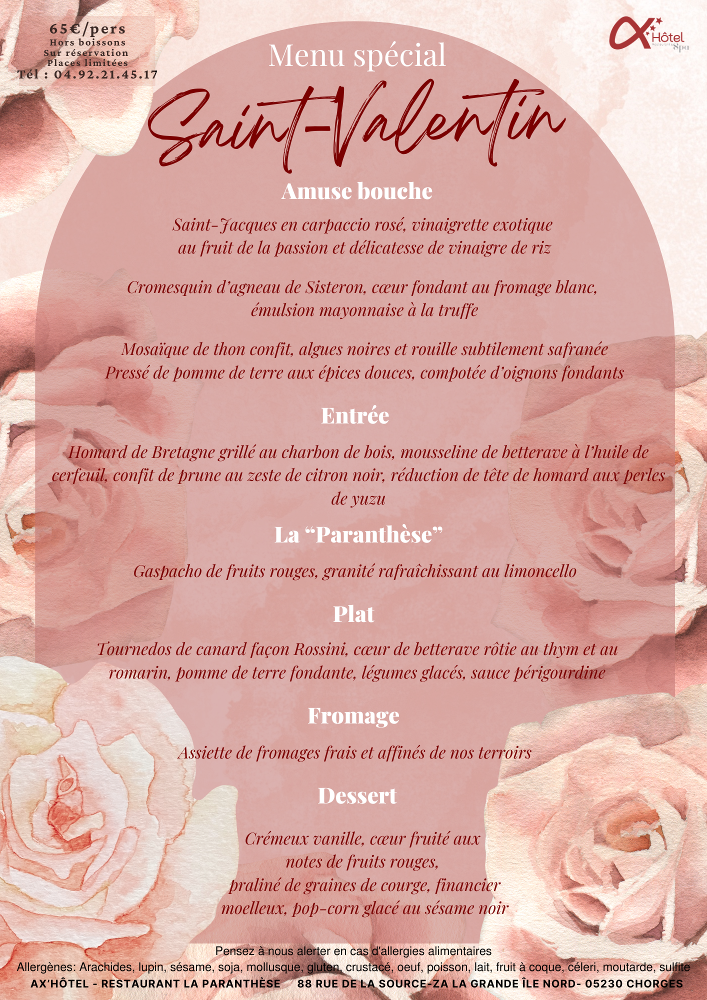 Menu Saint Valentin Ax Hotel Chorges