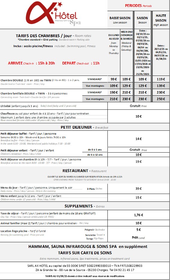 20250901 tarif chambres AxHotel